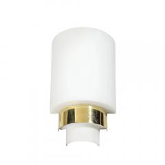 Pair of Mid Century Modernist Minimal Frosted Glass Brass Sconces - 4719772