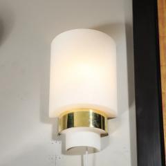 Pair of Mid Century Modernist Minimal Frosted Glass Brass Sconces - 4719774