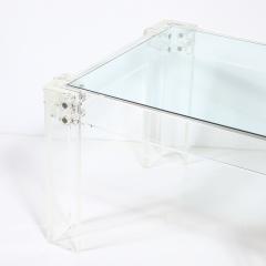 Pair of Mid Century Modernist Rectilinear Lucite Glass Side End Tables - 4654276