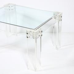 Pair of Mid Century Modernist Rectilinear Lucite Glass Side End Tables - 4654277