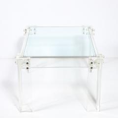 Pair of Mid Century Modernist Rectilinear Lucite Glass Side End Tables - 4654278