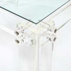 Pair of Mid Century Modernist Rectilinear Lucite Glass Side End Tables - 4654279