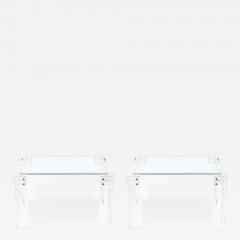 Pair of Mid Century Modernist Rectilinear Lucite Glass Side End Tables - 4659987