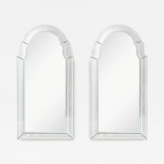 Pair of Mid Century Modernist Serifed Arch Form Mirrors with Beveled Detailing - 4306361