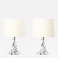 Pair of Mid Century Modernist Spiral Splash Form Crystal Table Lamps - 4404021