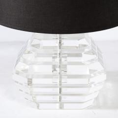 Pair of Mid Century Modernist Stacked Faceted Lucite Table Lamps - 3352572