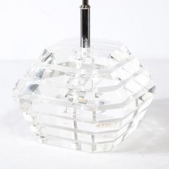 Pair of Mid Century Modernist Stacked Faceted Lucite Table Lamps - 3352649