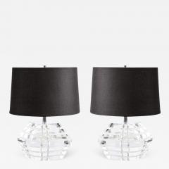 Pair of Mid Century Modernist Stacked Faceted Lucite Table Lamps - 3360008