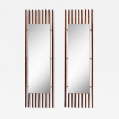 Pair of Mid Century Modernist Striated Walnut Mirrors Joined - 3044698