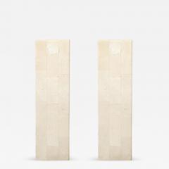 Pair of Mid Century Modernist Tessellated Travertine Pedestals - 4720113