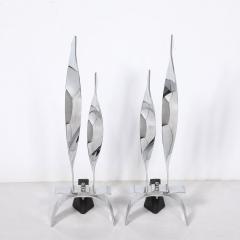 Pair of Mid Century Modernist Torqued Flame Andirons in Polished Chrome - 3523696