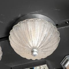 Pair of Mid Century Mottled Fluted Murano Glass Flush Mount Chandeliers - 4465647