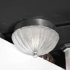 Pair of Mid Century Mottled Fluted Murano Glass Flush Mount Chandeliers - 4465651