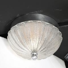 Pair of Mid Century Mottled Fluted Murano Glass Flush Mount Chandeliers - 4465652