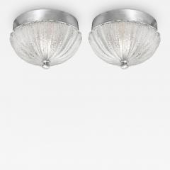 Pair of Mid Century Mottled Fluted Murano Glass Flush Mount Chandeliers - 4465936