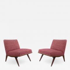 Pair of Mid Century Red Upholstered Slipper Chairs - 1382931