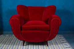 Pair of Mid Century Red Velvet Lounge Chairs or Armchairs - 2904798