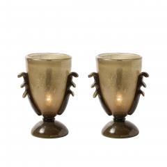 Pair of Mid Century Sculptural Hand Blown Smoke Murano Bullicante Glass Uplights - 4622449