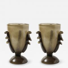 Pair of Mid Century Sculptural Hand Blown Smoke Murano Bullicante Glass Uplights - 4623402