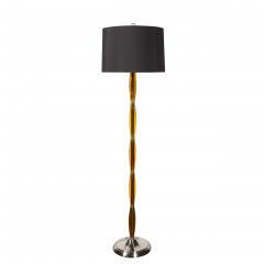 Pair of Mid Century Segmented Amber Bakelite Brushed Chrome Floor Lamps - 4792568