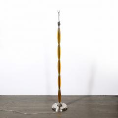 Pair of Mid Century Segmented Amber Bakelite Brushed Chrome Floor Lamps - 4792574