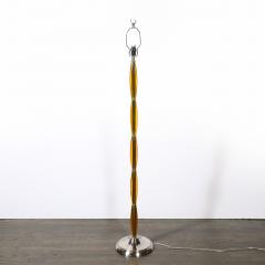 Pair of Mid Century Segmented Amber Bakelite Brushed Chrome Floor Lamps - 4792577