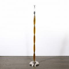 Pair of Mid Century Segmented Amber Bakelite Brushed Chrome Floor Lamps - 4792594
