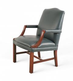 Pair of Mid Century Style Blue Faux Leather and Wood Office Armchairs - 4169822