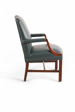 Pair of Mid Century Style Blue Faux Leather and Wood Office Armchairs - 4169824