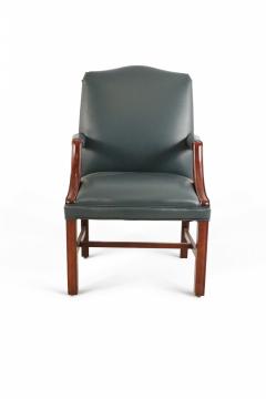 Pair of Mid Century Style Blue Faux Leather and Wood Office Armchairs - 4169826