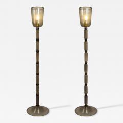 Pair of Mid Century Style Smoke Blown Torchiere Floor Lamps - 2674067