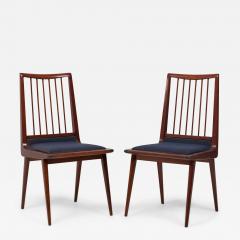 Pair of Mid Century Textured Blue Stripe Upholstered Side Chairs - 4186303