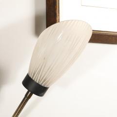 Pair of Mid Century Tulip Form Articulating Frosted Glass Brass Fitted Sconces - 3751859