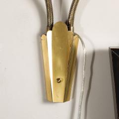 Pair of Mid Century Tulip Form Articulating Frosted Glass Brass Fitted Sconces - 3751880