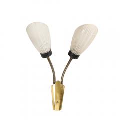 Pair of Mid Century Tulip Form Articulating Frosted Glass Brass Fitted Sconces - 3751907