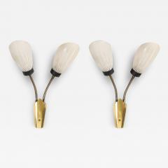 Pair of Mid Century Tulip Form Articulating Frosted Glass Brass Fitted Sconces - 3755549