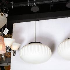 Pair of Mid Century White Frosted Oval Chandeliers with Black Enamel Chrome Rods - 2659746