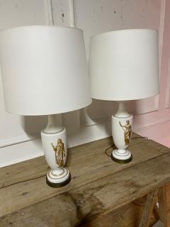 Pair of Mid Century White Glass Table Lamps - 2473177