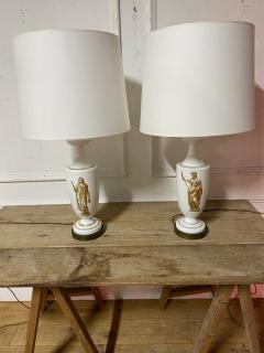 Pair of Mid Century White Glass Table Lamps - 2473178