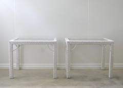 Pair of Mid Century White Lacquered Rattan Side Tables - 2177913