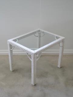 Pair of Mid Century White Lacquered Rattan Side Tables - 2177926