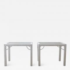 Pair of Mid Century White Lacquered Rattan Side Tables - 2184546