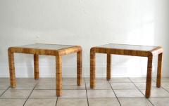 Pair of Mid Century Wrapped Rattan Side Tables - 3414242