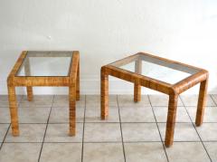 Pair of Mid Century Wrapped Rattan Side Tables - 3414244