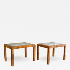 Pair of Mid Century Wrapped Rattan Side Tables - 3423672