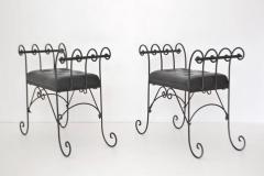 Pair of Mid Century Wrought Iron Tufted Leather Benches - 673566