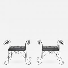 Pair of Mid Century Wrought Iron Tufted Leather Benches - 673978