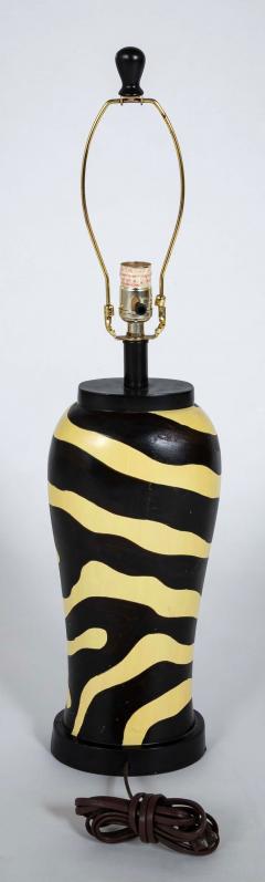 Pair of Mid Century Zebra Decorated Lamps with Matching Finials - 4257499