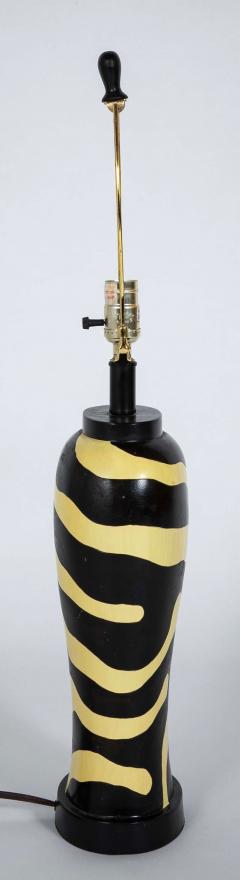 Pair of Mid Century Zebra Decorated Lamps with Matching Finials - 4257502