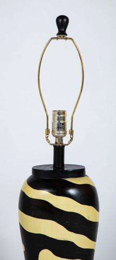 Pair of Mid Century Zebra Decorated Lamps with Matching Finials - 4257510